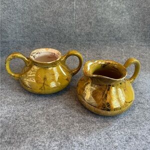 SASCHA BRASTOFF Surf Ballet Yellow, Pink, Gold Creamer & Sugar Bowl w/o Lid